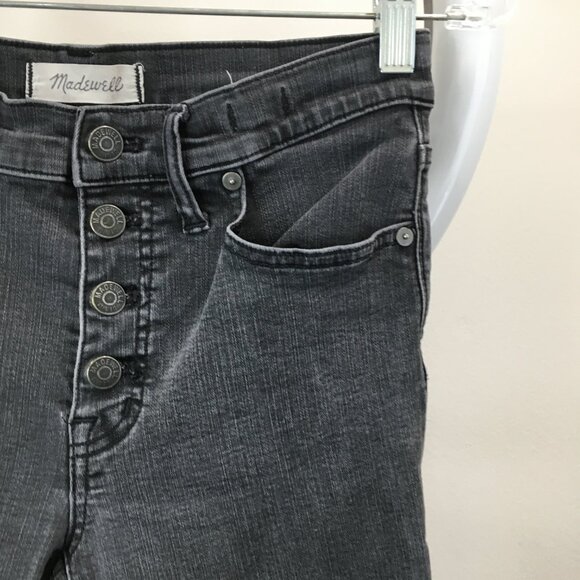 MADEWELL Dark Gray 9" High Rise Skinny Frayed Hem Button Fly 5 Pocket Jeans - Picture 7 of 12